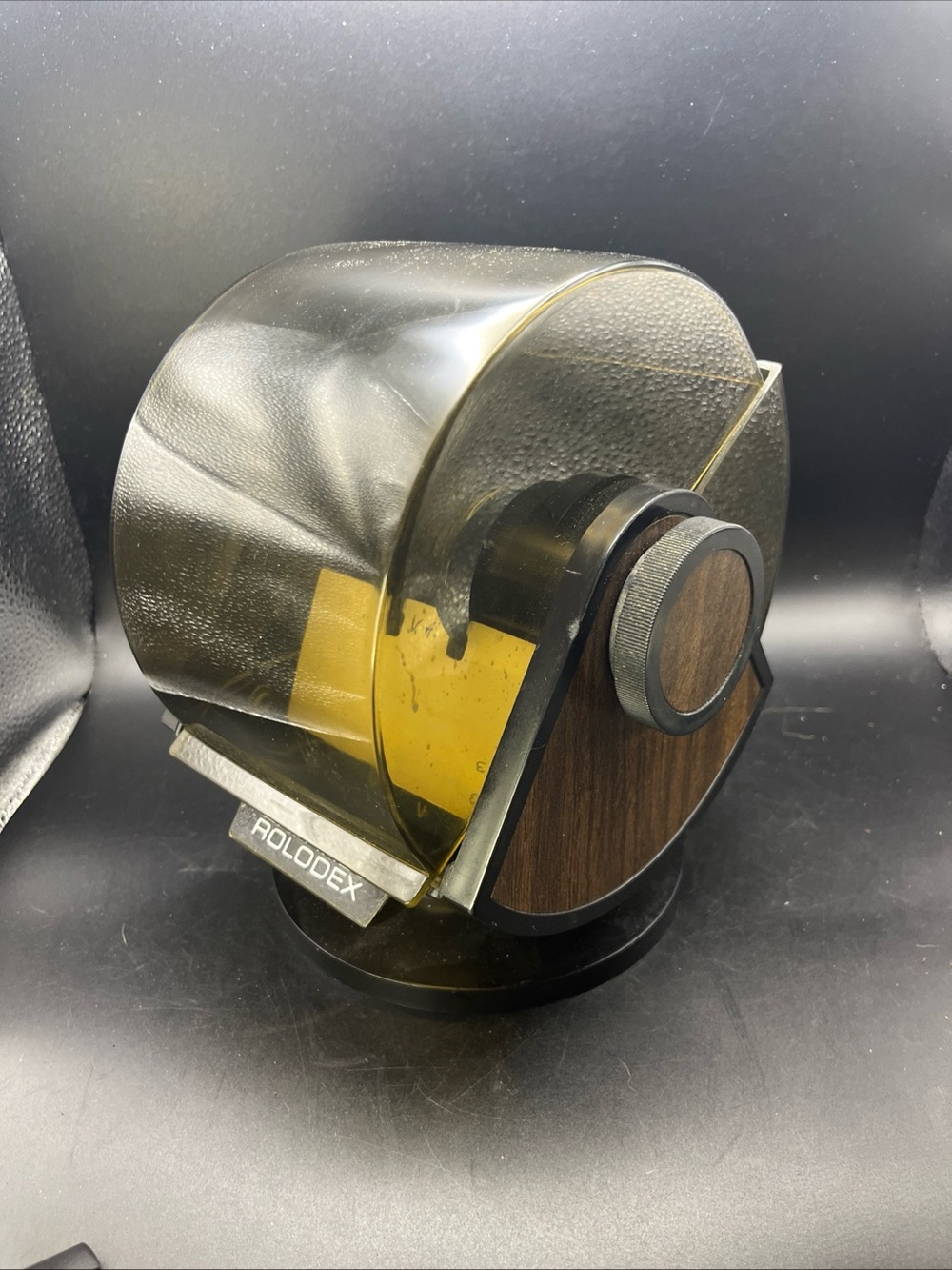 Vintage Rolodex Model SW-24C Covered Rotary Swivel File USA Wood Grain